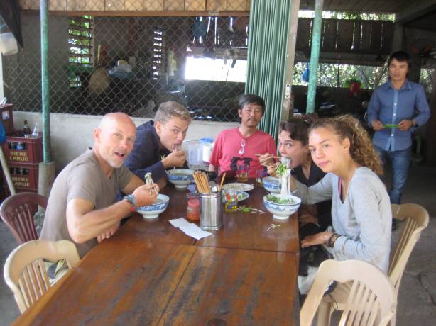 IMG_0415 Enjoying a warm bowl of rice noodle soup before starting the day